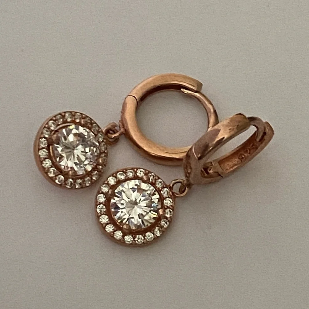 925 Silver round cz stones halo hoops earrings